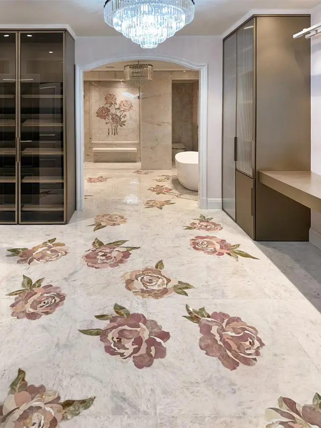 Peonies Marble Flowers: Luxurious Inlaid Stone Design